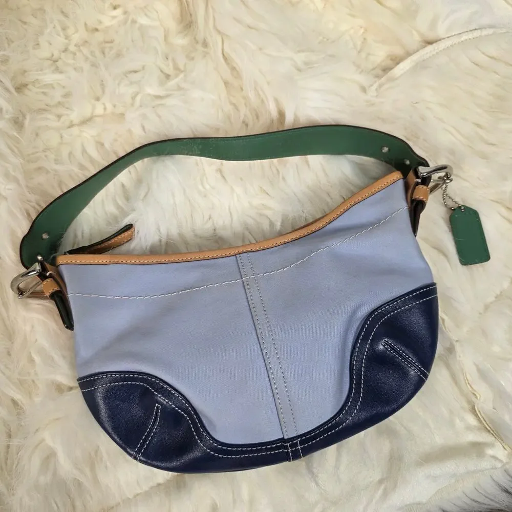 Vintage Y2K Coach Soho Twill Hobo Mini Bag Blue Navy Leather 9508
